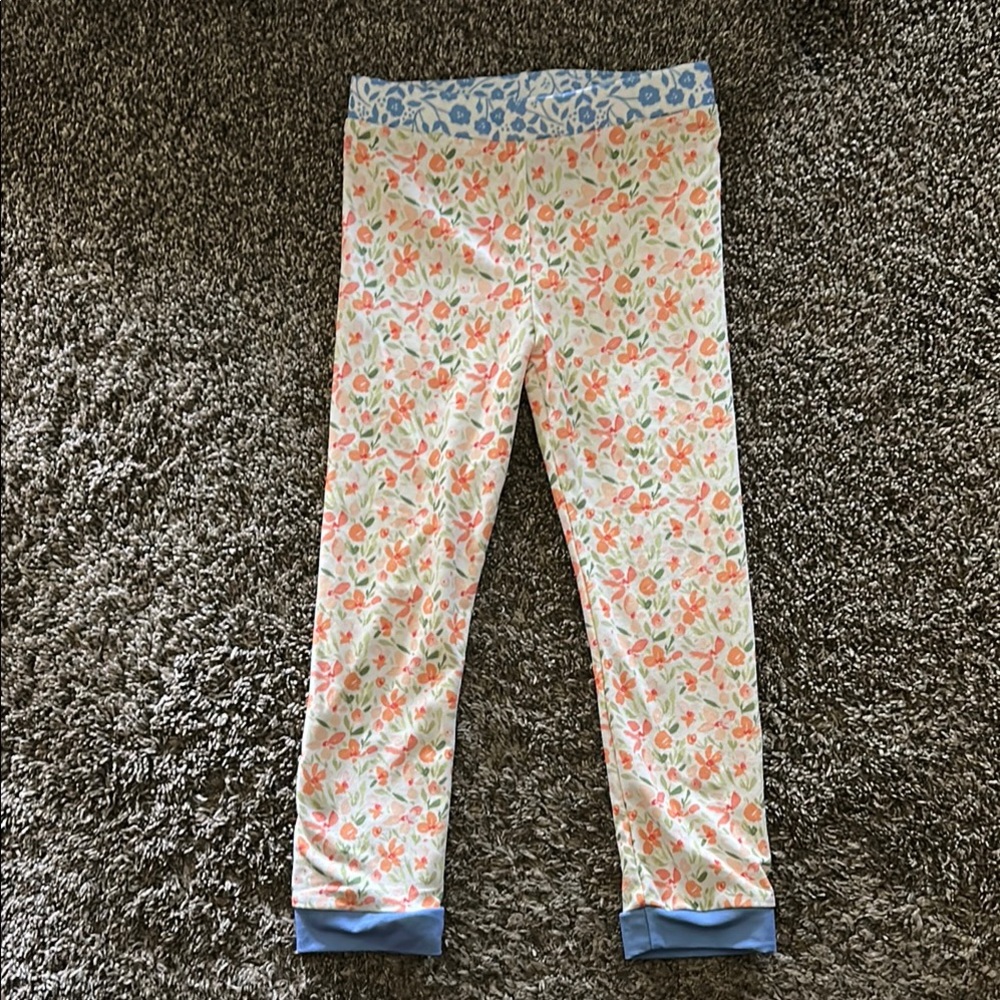 Blue Floral Pajama Bottoms with Straight-Leg Design